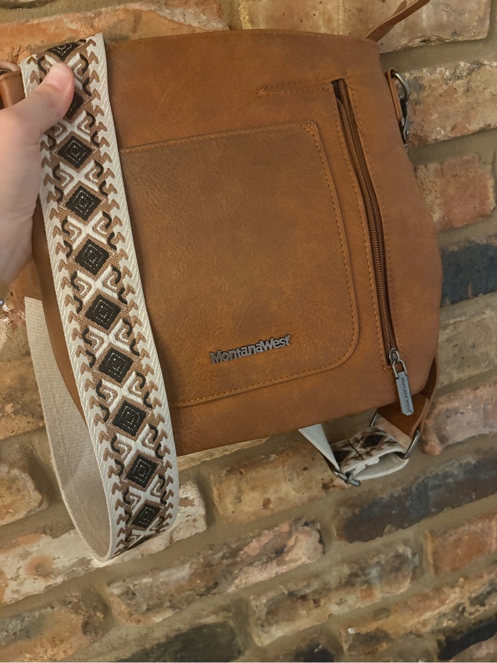 Montana West Brown Faux-Leather Messenger Bag with Patterned Strap